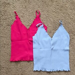 Red and Blue Ribbed Tank Tops